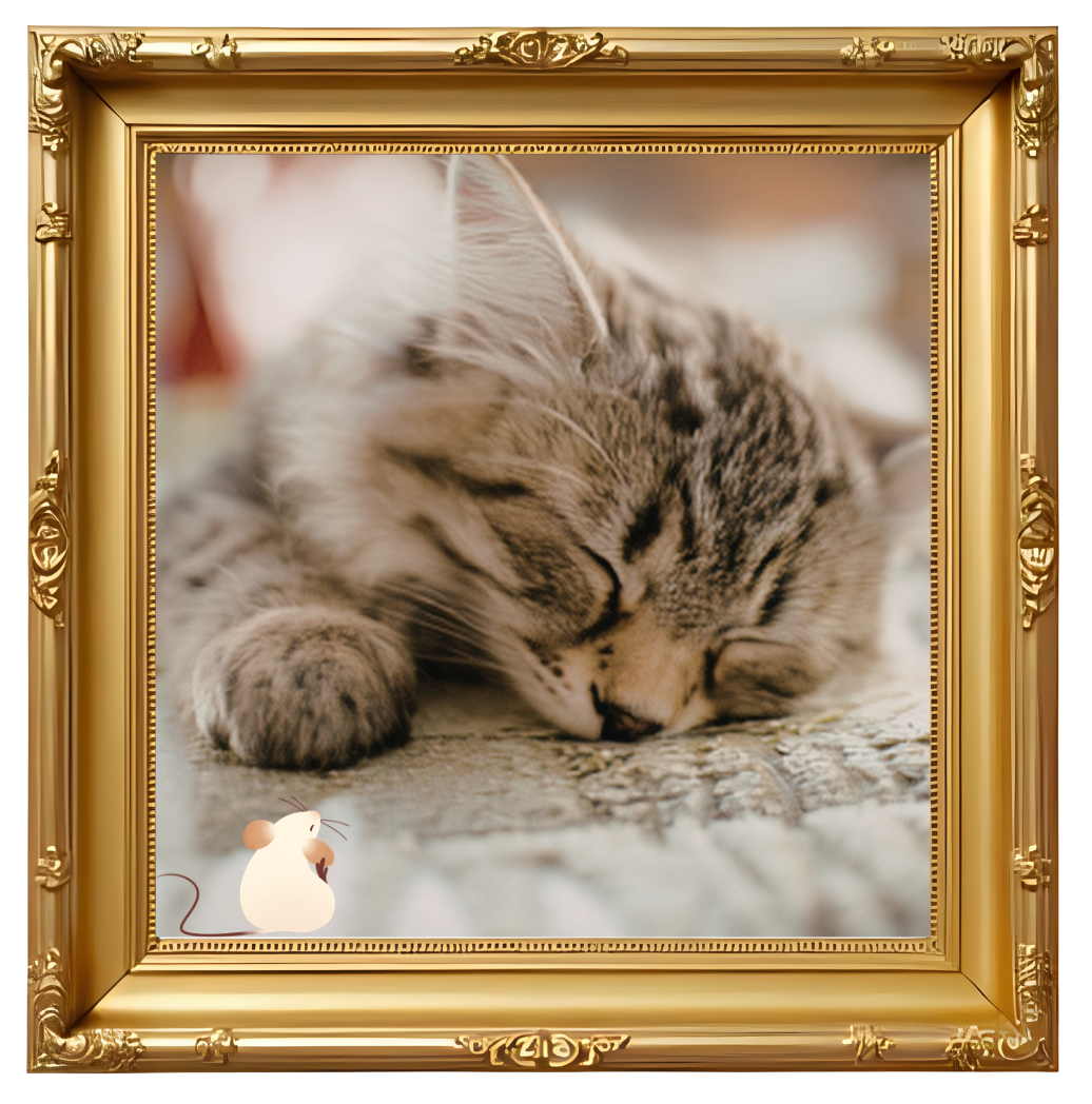 A photograph of a sleeping cat in a gold frame for Jared the Cat Groomer in Vancouver, WA