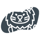 Stylized illustration of a lion with a bushy mane and simplistic features.