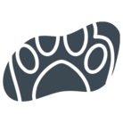 Outlined paw print with five sections, including four toes and a central pad, on a dark background.